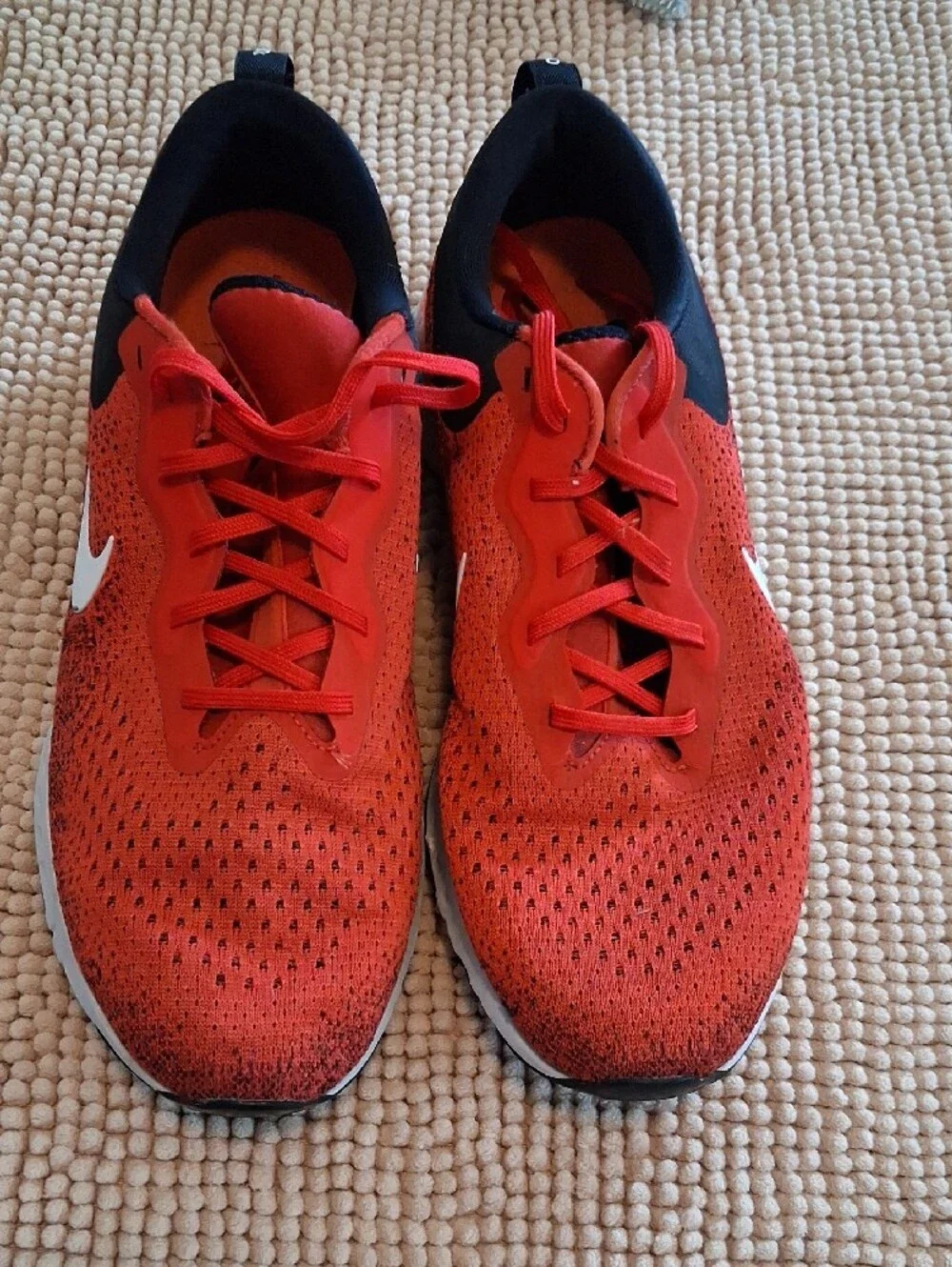 Nike Men’s Red and Black Athletic Running Shoes with White Swoosh